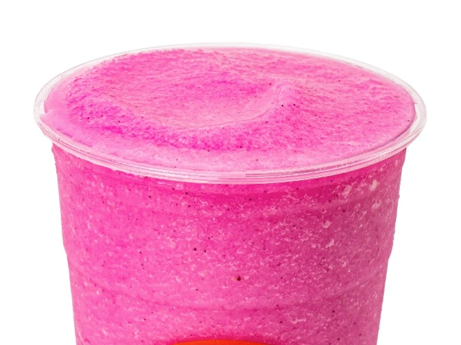 “Swig Red Fang drink with ice and strawberry slices”